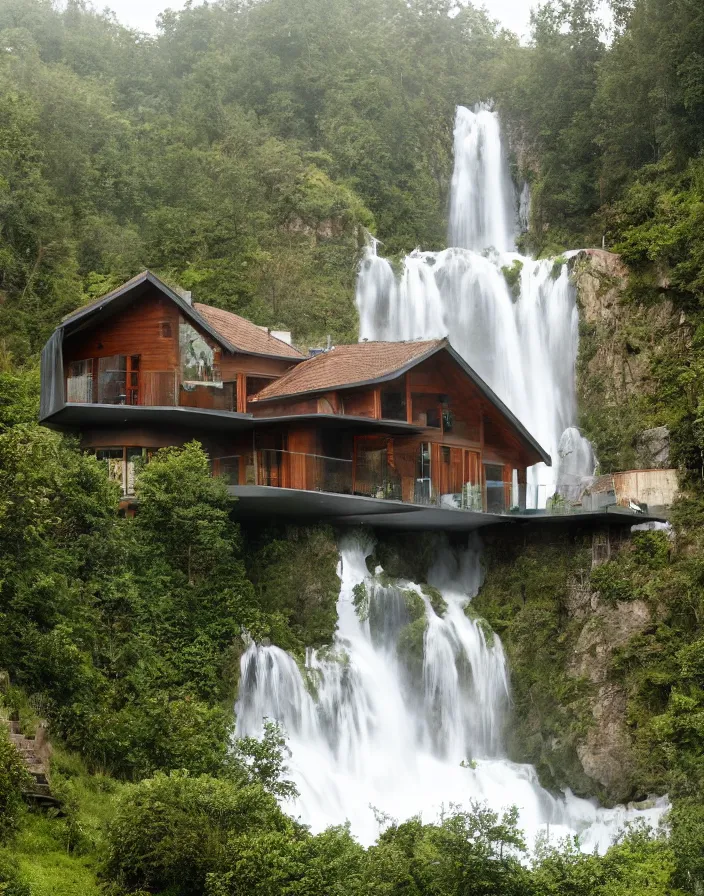 Image similar to house under waterfall