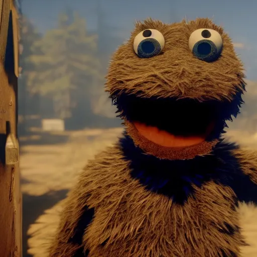 Prompt: Film still of The Cookie Monster in Red Dead Redemption 2 (2018 video game)