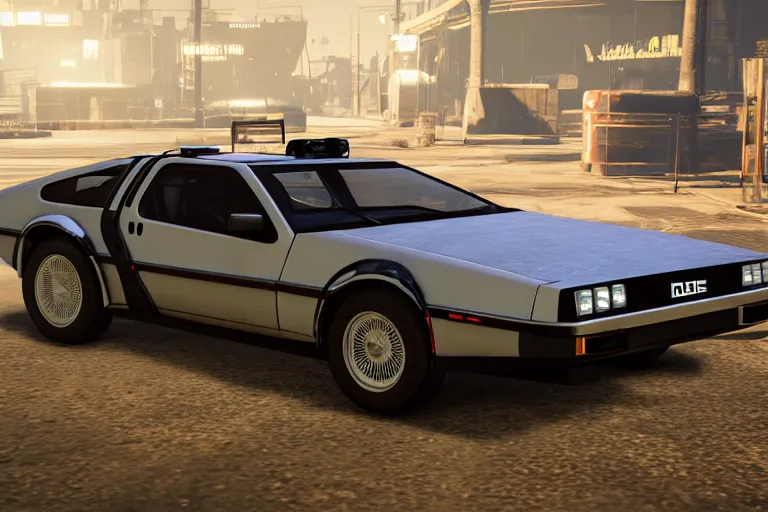 Image similar to 1 9 2 2 delorean by grand theft auto v, by red dead redemption 2, by cyberpunk 2 0 7 7