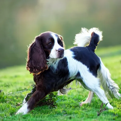 Image similar to a young springer spaniel dog with an old one