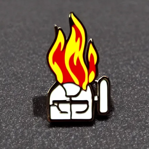 Prompt: a retro minimalistic bones with fire flame enamel pin, hd, concept art