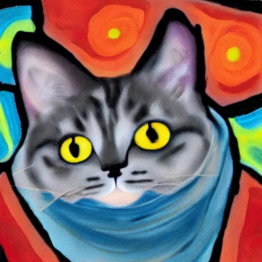 Prompt: portrait of a cat tripping on LSD