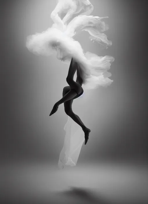 Image similar to a Photorealistic dramatic hyperrealistic render of a glamorous beautiful Female smoke dancer by Ken Brower and Deborah Ory of NYC Dance project,Lois Greenfield,Flowing cloth and smoke,Beautiful dynamic dramatic dark moody lighting,volumetric,shadows,cinematic atmosphere,Octane render,8K