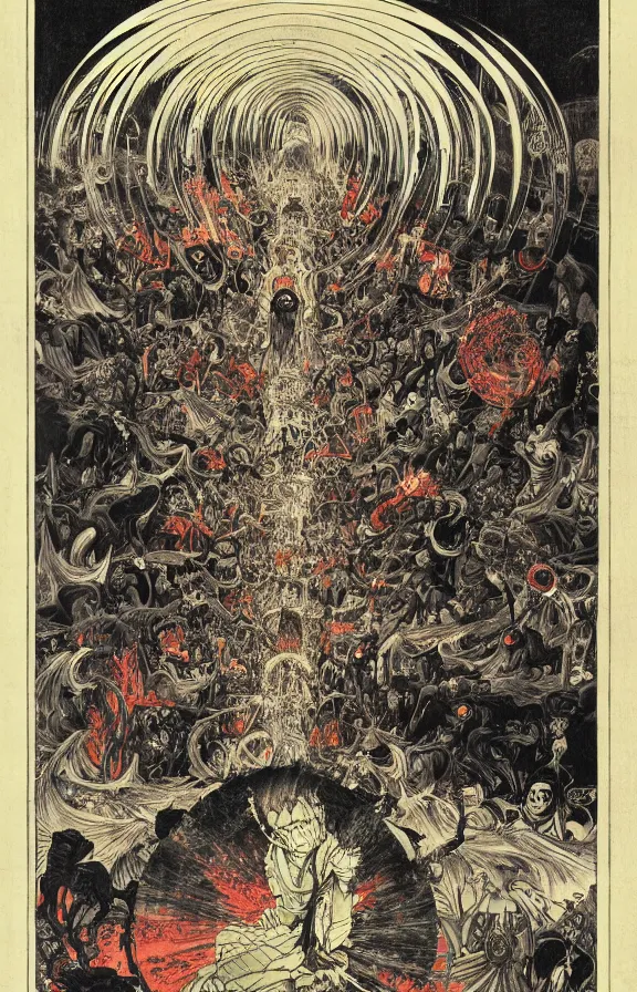 Image similar to Dante's Nine Circles of Hell by Utagawa Kuniyoshi and Stephen Gammell and Dan Mumford