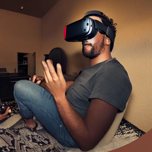 Prompt: Man playing VR after the end of the world