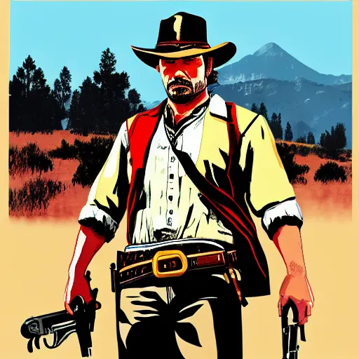 Prompt: Ibai in the style of the Red Dead Redemption 2 cover art