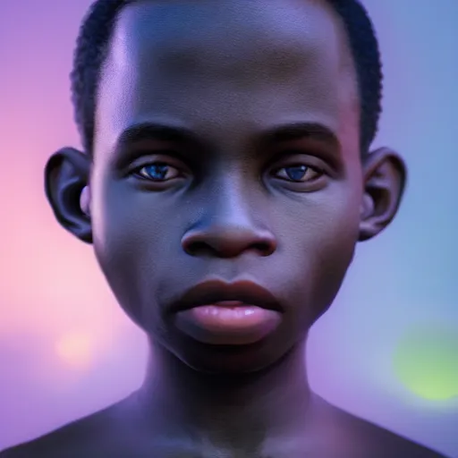 Image similar to portrait of a nigerian boy, james jean style, vfx art, unreal engine render, claymation style, colourful, volumetric light, digital painting, digital illustration, dramatic light,
