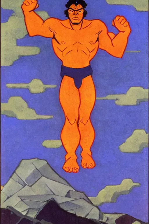 Image similar to hulk, marvel, artwork by nicholas roerich,