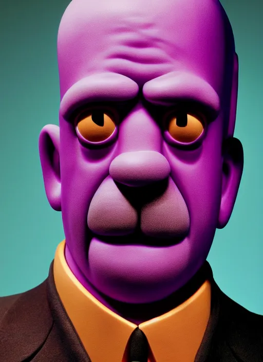 Image similar to platon closeup photograph of homer simpson in a purple suit, photorealistic, studio lighting, ektachrome, detailed, intricate, face detail