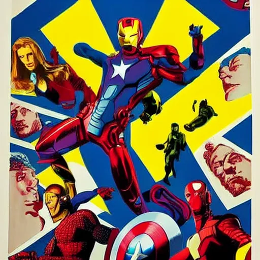 Image similar to Poster of the Avengers movie by Andy Warhol