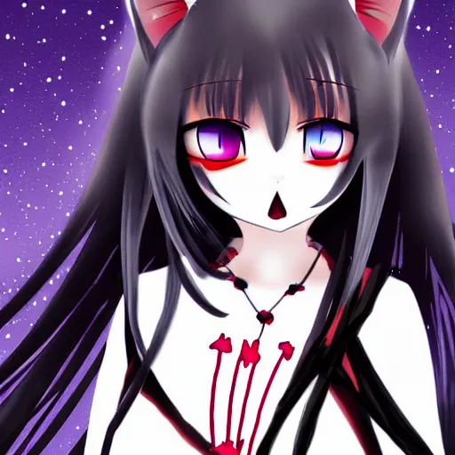 Prompt: a beautiful vampire cat girl in anime style art