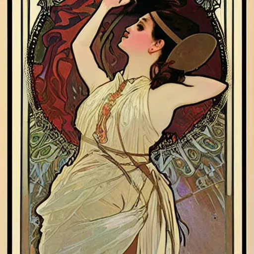 Image similar to ballerina, painted by alphonse mucha