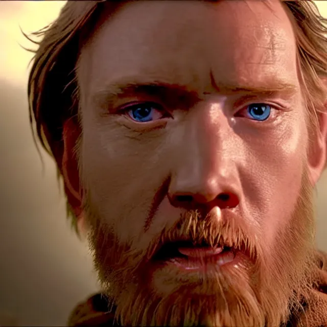 Prompt: still image of obi - wan kenobi sticking out his tongue and crossing his eyes, ewan mcgregor, live - action, star wars movie, cinematic