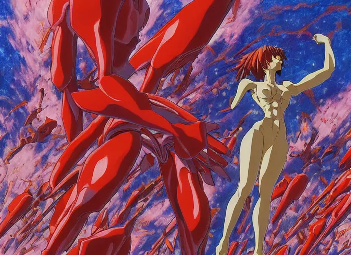 Image similar to third impact evangelion painting by james jean and katsuhiro otomo and erik jones, inspired by akira anime, smooth texture, intricate oil painting, high detail illustration, sharp high detail, long exposure