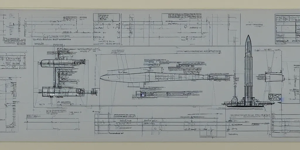Prompt: blueprints for a ballistic missile launch system, highly detailed, intricate