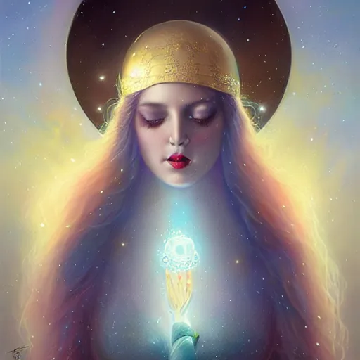 Image similar to cosmic teenage goddess of sparklings by tom bagshaw