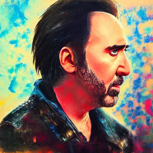 Prompt: nicolas cage profile picture by Yoshiyuki Tomino , asymmetrical, positive vibes, Organic Painting , digital art, trending on artstation, Matte Painting, sharp focus, realism,