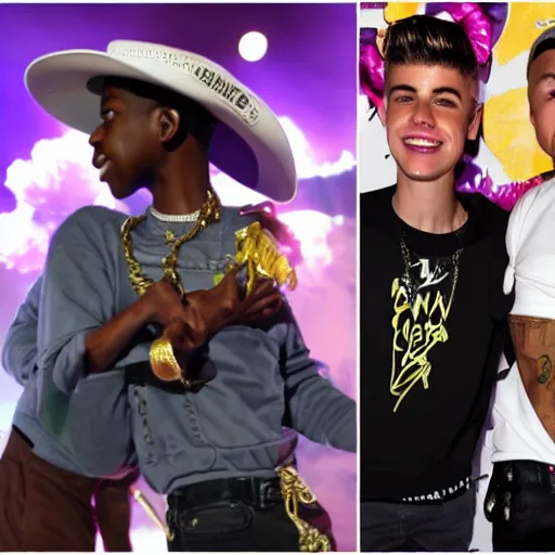 Prompt: lil nas x kissing justin Bieber high detail