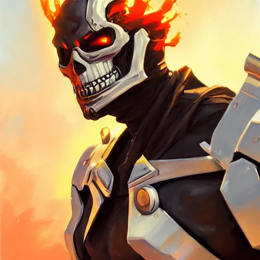 Image similar to greg manchess portrait painting of ghost rider as overwatch character, medium shot, asymmetrical, profile picture, organic painting, sunny day, matte painting, bold shapes, hard edges, street art, trending on artstation, by huang guangjian and gil elvgren and sachin teng