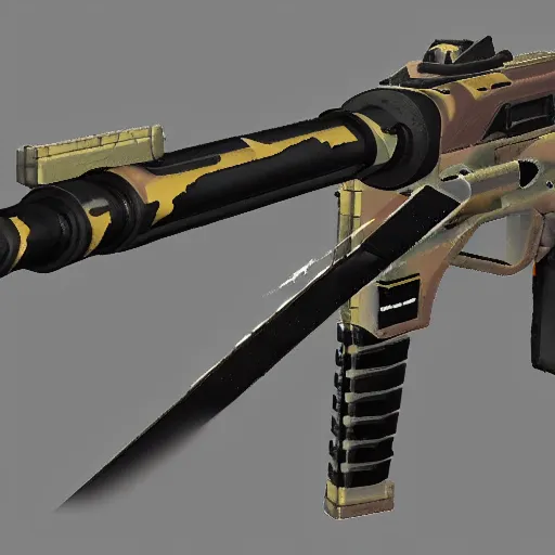 Prompt: a realistic looking photon rifle from Phantasy Star Online, high detail, high contrast, desert camouflage