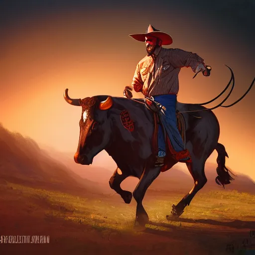 Image similar to Chubby Ethan Van Sciver as a cowboy chasing cattle, colorful, dramatic lighting, detailed, intricate, elegant, highly detailed, digital painting, artstation, concept art, smooth, sharp focus, illustration