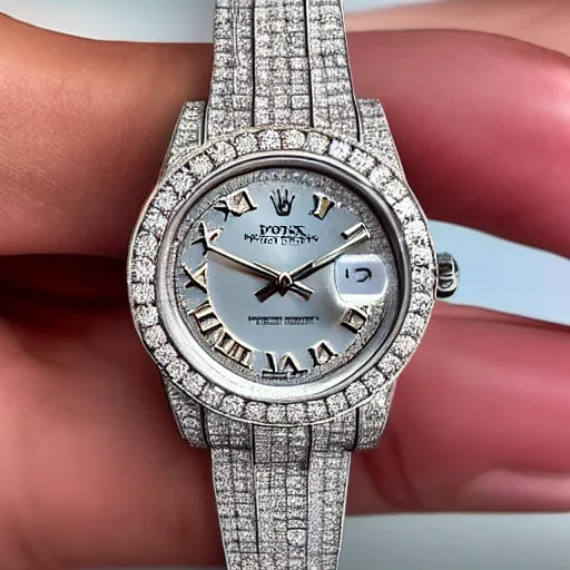 Prompt: rolex watch close up 5 0 carat diamonds