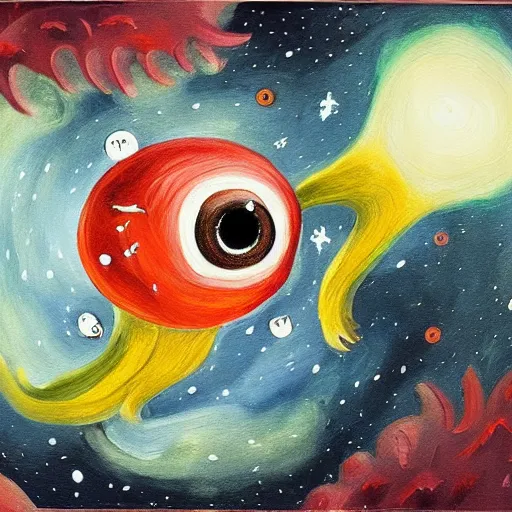 Prompt: oodles terrible eyes in space, fabulous illustrations, oil painting, elegant, art of Valin Mattheis, 4k, 8k ,