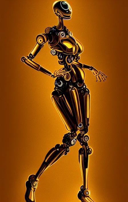 Image similar to a robot wearing a golden dress, full body shot, highly detailed, digital painting, artstation, concept art, smooth, sharp focus, illustration