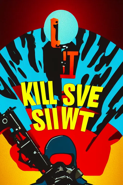 Image similar to kill to survive, shoot to kill logo. pop art, no duplicate image, glowing lights, highly detailed, digital painting, artstation, concept art, smooth, sharp focus, illustration, art by richard hamilton and mimmo rottela