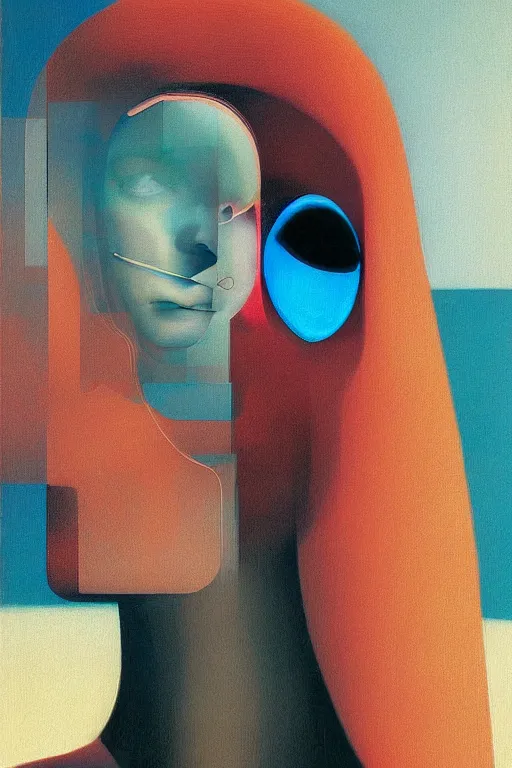 Image similar to woman wearing oculus and digital glitch head edward hopper and james gilleard, zdzislaw beksisnski, higly detailed