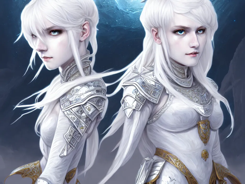 Image similar to portrait white hair knights of zodiac girl, matt white ice color armor, in ruined agora of athens sunrise, ssci - fi and fantasy, intricate and very beautiful and elegant, highly detailed, digital painting, artstation, concept art, smooth and sharp focus, illustration, art by ayanamikodon and tian zi and alphonse mucha