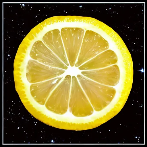 Prompt: cross section lemon as star, photo by hubble