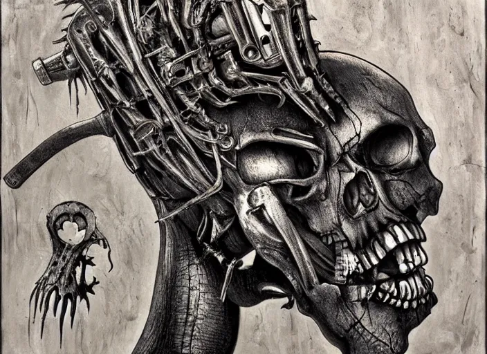Prompt: the Laughing Skull Chainsaw by H.R. Giger