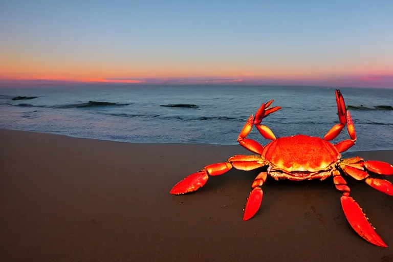 Prompt: giant crab attacking a california city, in 2 0 1 2, bathed in the the glow of the sunset, low - light photograph, photography by tyler mitchell