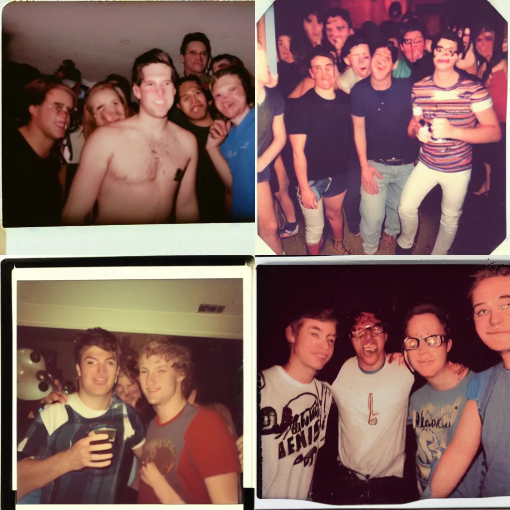 Prompt: Polaroid of the pop at a frat party