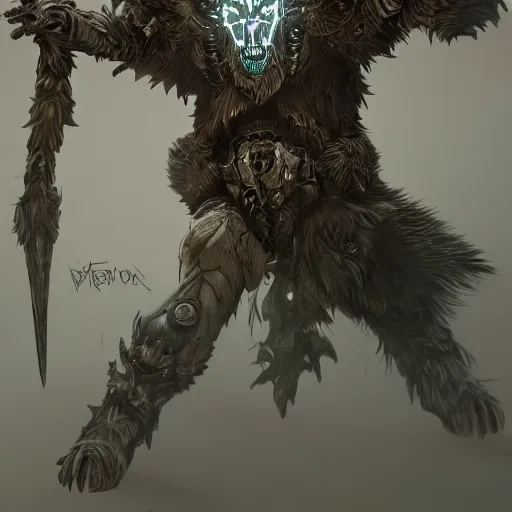 Image similar to a druid turning into a machine wolf, full moon, dnd 5 e, night, epic art, horizon zero dawn, highly detailed and intricate, trending on artstation