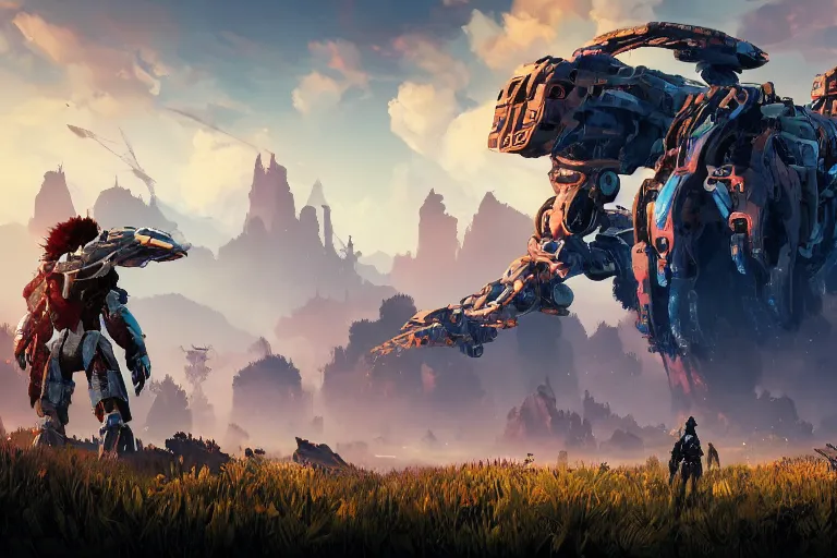 Image similar to stalker machine mecanical creature robot of horizon forbidden west horizon zero dawn bioluminiscence global illumination ray tracing hdr fanart arstation by ian pesty and alena aenami artworks in 4 k