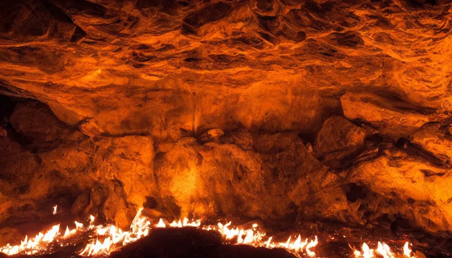 Image similar to the karma sutra painted on cave walls lit by fire