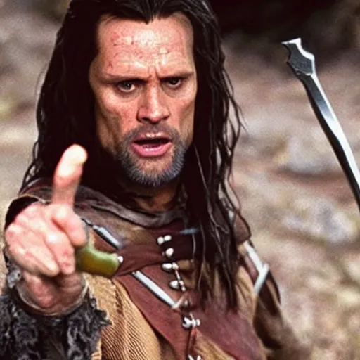 Image similar to jim carrey playing aragorn in lord of the rings