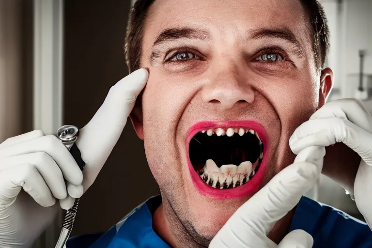 Prompt: creepy dentist, portrait photo, cinematic horror