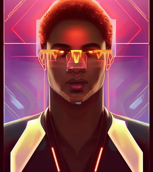 Image similar to symmetry!! egyptian prince of technology, solid cube of light, hard edges, product render retro - futuristic poster scifi, lasers and neon circuits, brown skin man egyptian prince, intricate, elegant, highly detailed, digital painting, artstation, concept art, smooth, sharp focus, illustration, dreamlike, art by artgerm