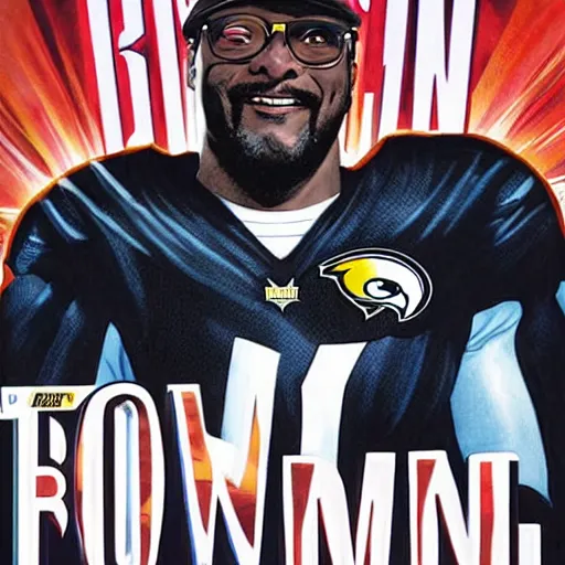 Prompt: comic book cover for'coach tomlin wins the superbowl ', art by alex ross