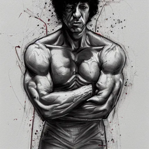 Image similar to portrait of silvester stalone, style of james jean