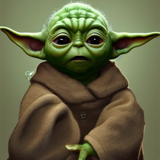 Prompt: portrait of baby yoda as a middle-aged man, au naturel, hyper detailed, digital art, trending on artstation, cinematic lighting, studio quality, smooth render, unreal engine 5 rendered, octane rendered, art style by klimt and nixeu and ian sprigger and wlop and krenz cushart