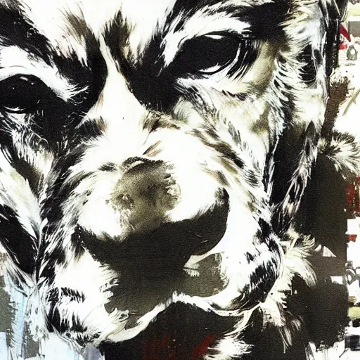 Prompt: dog 、 painting by yoji shinkawa