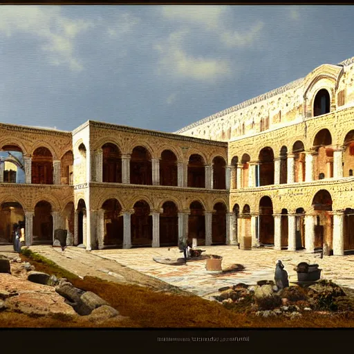 Image similar to A detailled matte painting of a byzantine palace on the Dardanelles