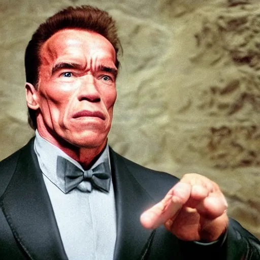 Image similar to A still of Arnold Schwarzenegger as Voldemort from Harry Potter