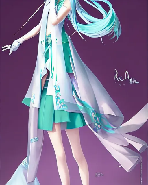 Image similar to Hatsune Miku in wedding outfit by Ruan Jia and Gil Elvgren, fullbody, posing, trending