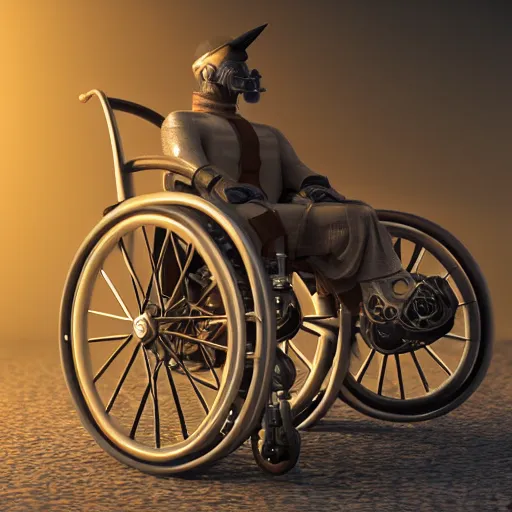 Image similar to a 3d render of a steampunk wheelchair, ultra detailed, realism, 8k, octane render, unreal engine