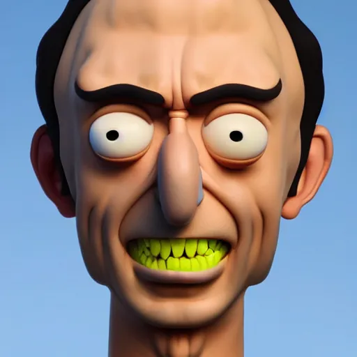 Image similar to rick from rick and morty 3 d render photorealistic unreal facial details eyes nose mouth teeth clay soft light engine photorealistic ultra - realistic highly detailed focus photography lighting digital painting hd adultswim by kyle lambert